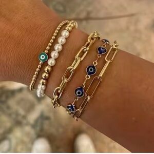 5pc Gold and Blue GREEK EVIL EYE🧿 Bracelet Set